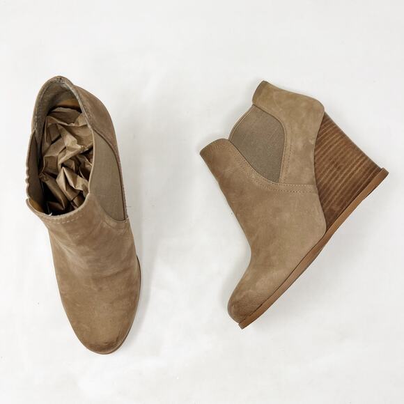 [Audrey Brooke] Brown Leather Cindy Chelsea Ankle Boot Wedge Stacked Heel Size 9 - Picture 3 of 12